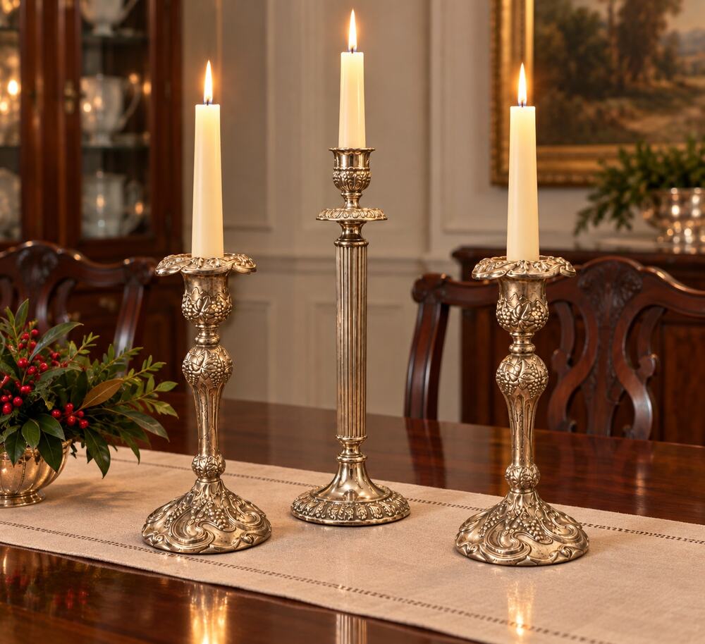 Godinger Silverplate Grapevine Candlesticks Coordinated Set of 3 Vintage